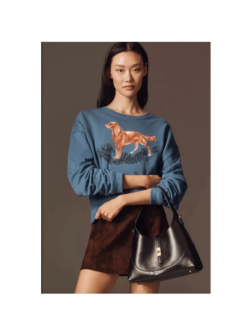 Maeve Blue Sweatshirt with Dog Print - blue crew neck